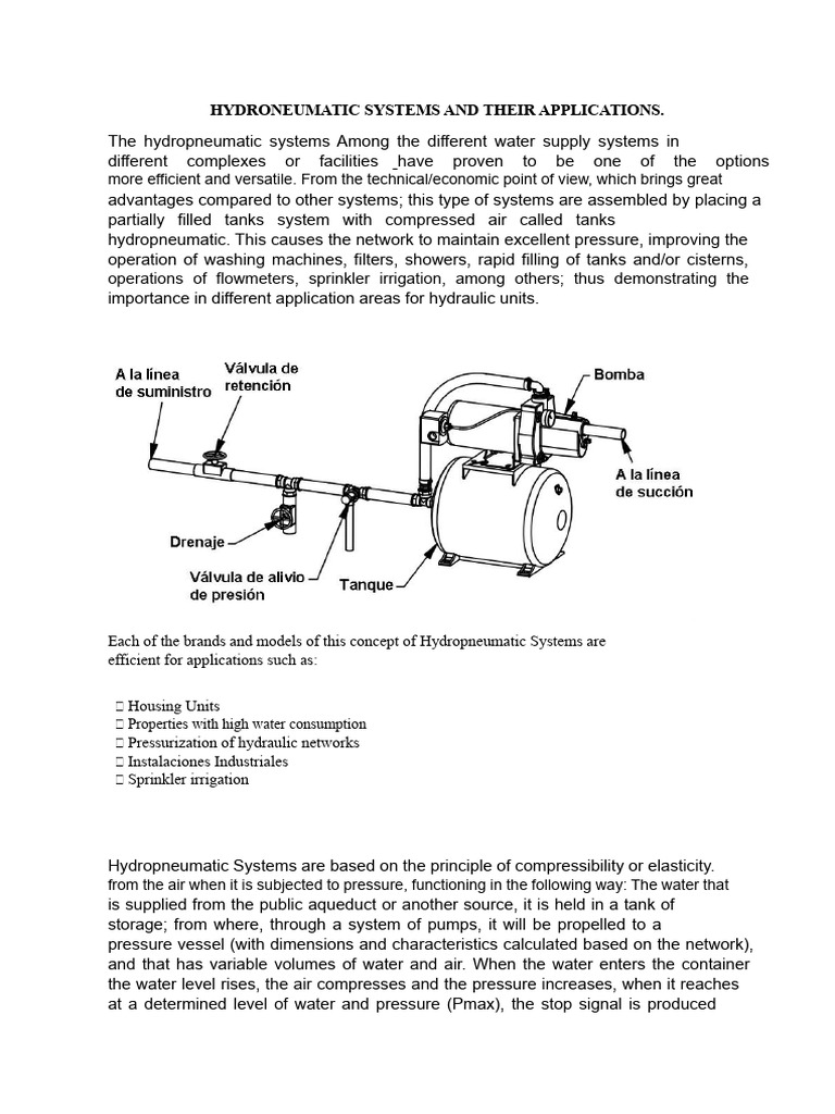 Hydropneumatic Systems Overview and Uses | PDF | Pump | Water