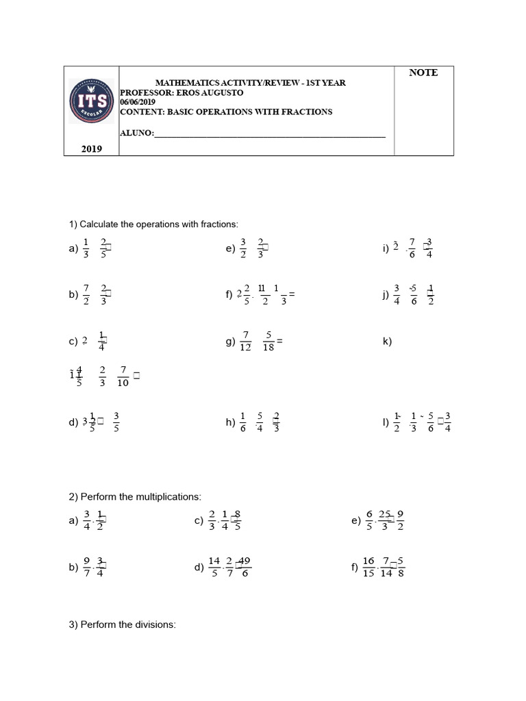 Basic Fraction Operations Review | PDF | Multiplication | Numbers