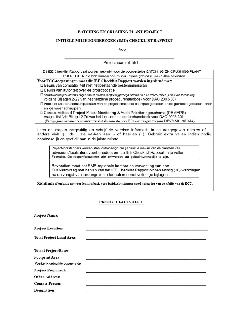 IEEC - Checklist Voor Batch - en Vergruizingsinstallatie | PDF