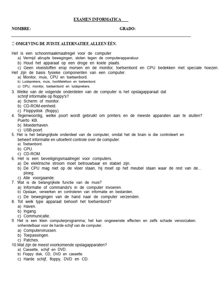 Examen Basiscomputing | PDF