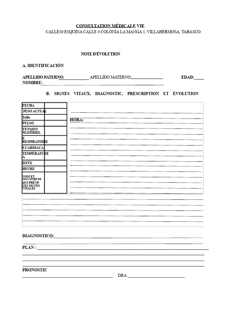 Note d'évolution médicale et diagnostic | PDF