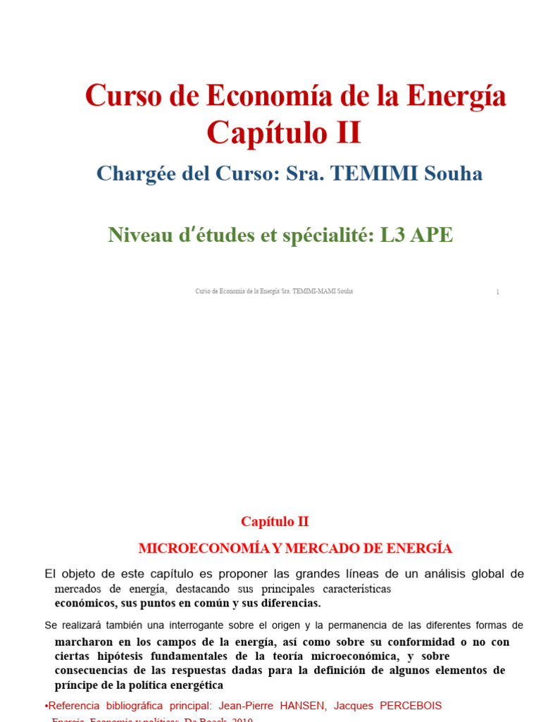 Curso Economía de La Energía Capítulo II (Versión Final) | PDF ...