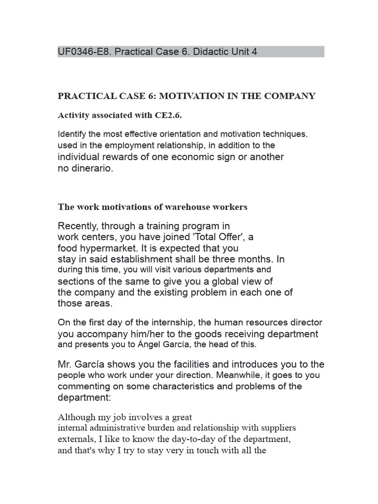 UF0346-E8 Practical Case 6. Didactic Unit 4. | PDF | Motivation ...