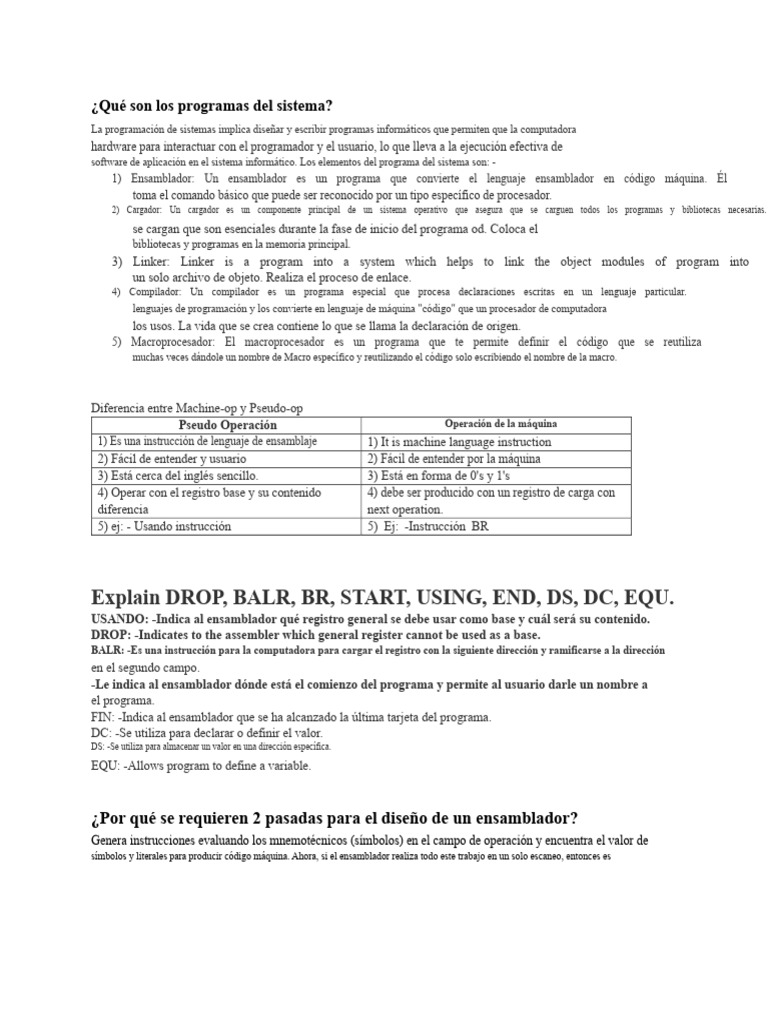 Explain Drop, Balr, BR, Start, Using, End, DS, DC, Equ.: ¿Qué Son Los ...