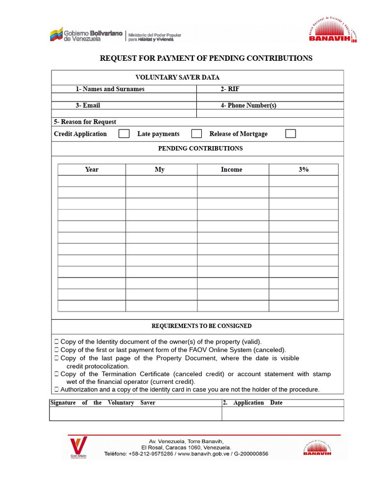 Pending Contributions Payment Request Form | PDF