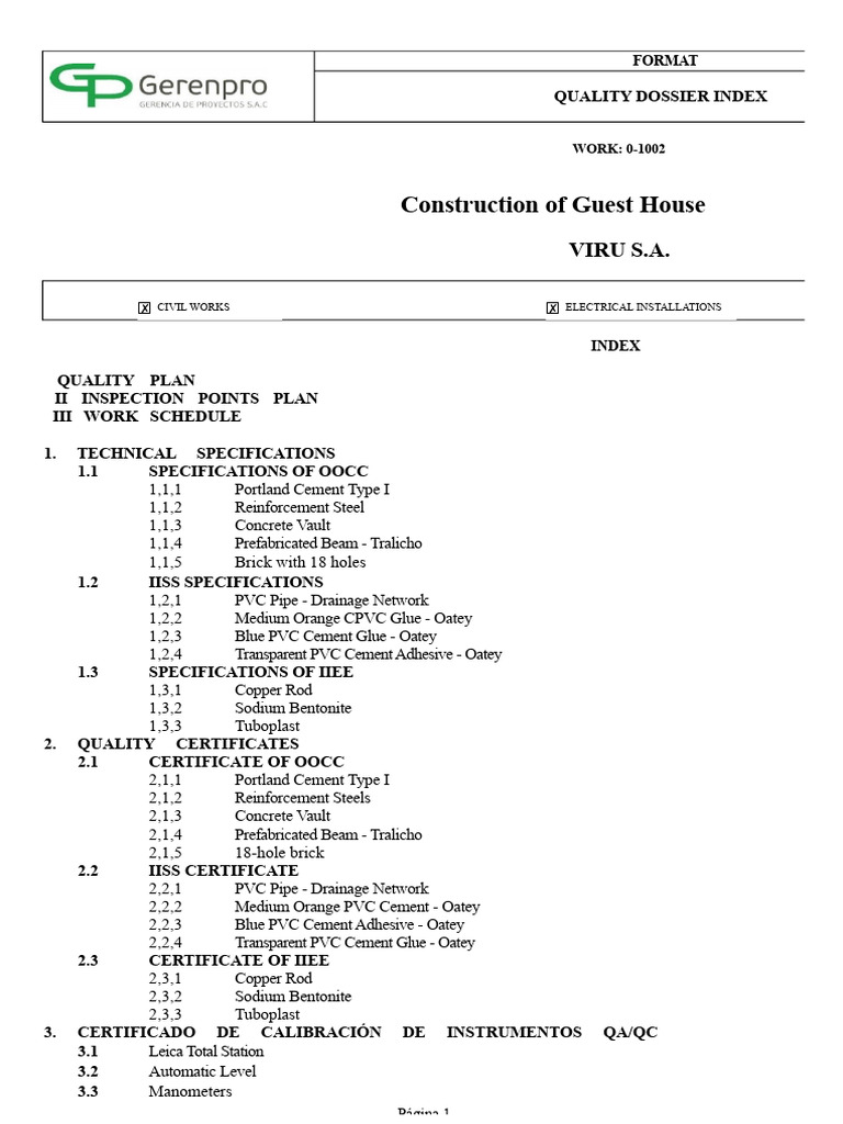 Guest House Construction Quality Dossier | PDF | Concrete | Pipe (Fluid ...