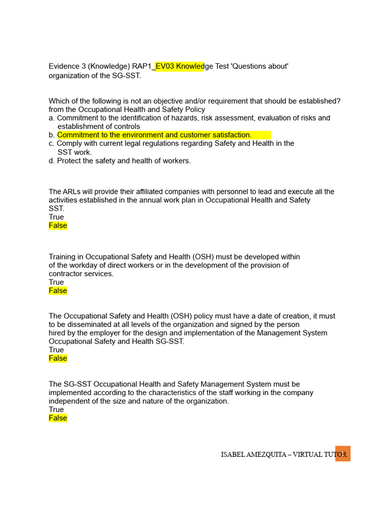 RAP1 - EV03 Evidence 3. Knowledge Test. Questions About The ...