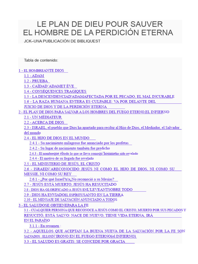 El Plan de Dios para Salvar Al Hombre de La Perdición Eterna | PDF ...