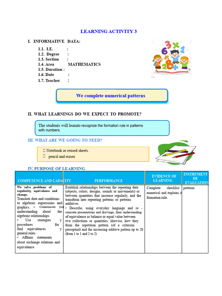 D3 A1 SESSION 1 We Complete Numerical Patterns | PDF | Learning ...