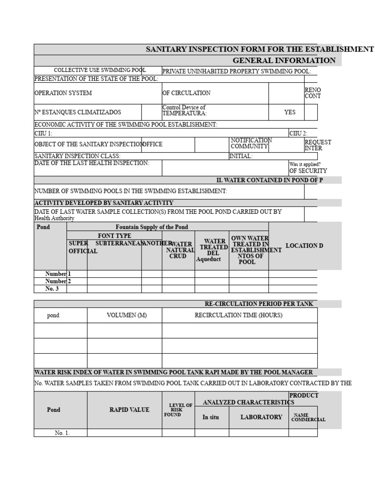 Inspection Form For Pool Regulations | PDF | Sanitation | Toilet