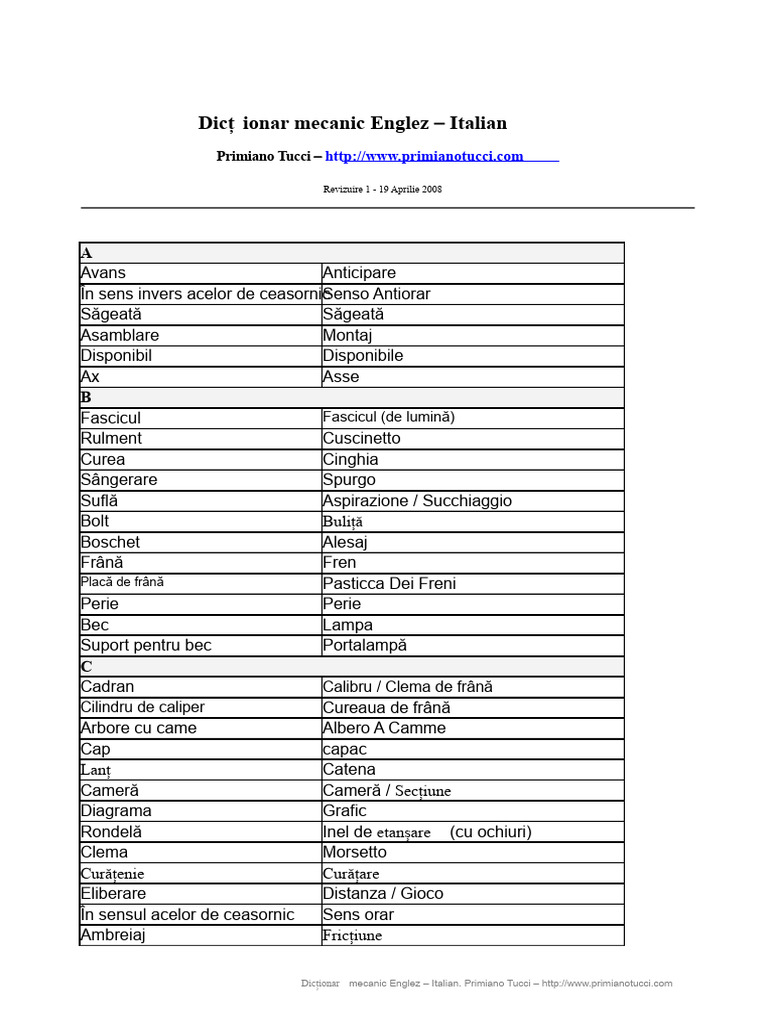 Dicționar Mecanic Englez Român | PDF