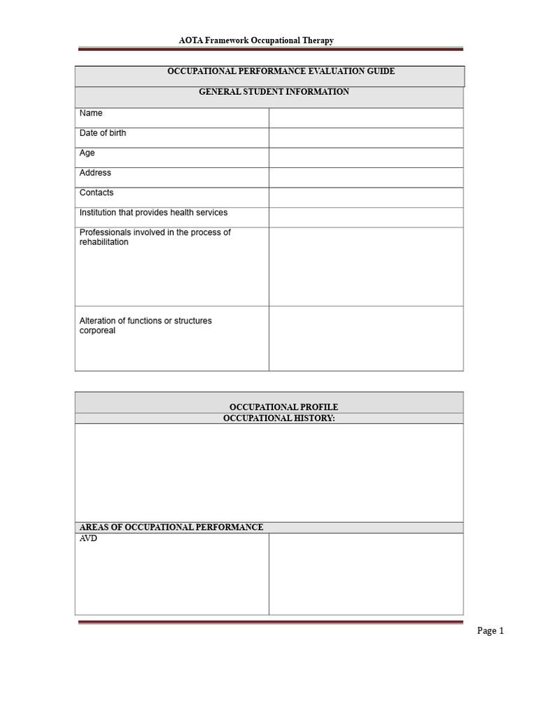 Aota Evaluation | PDF | Occupational Therapy | Behavioural Sciences