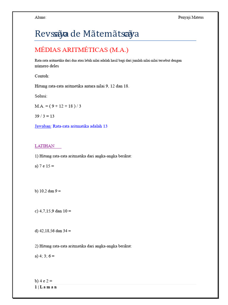 Rata-rata Aritmetika dan Tertimbang | PDF