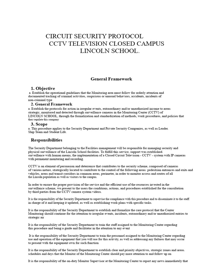 Closed-Circuit Television CCTV Security Protocol | PDF | Closed Circuit ...