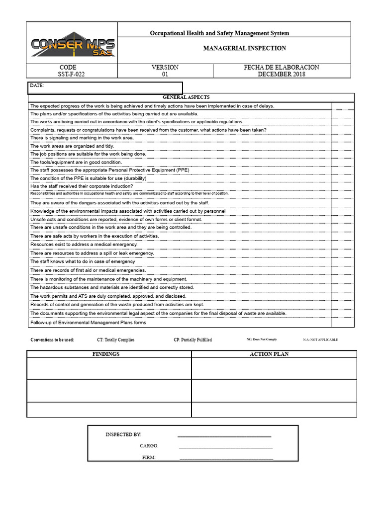 Management Inspection Format | PDF | Occupational Safety And Health ...
