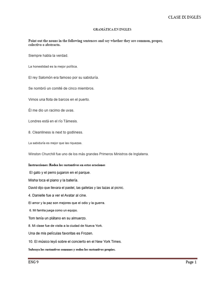 Gramática Inglesa para El Curso 9 | PDF