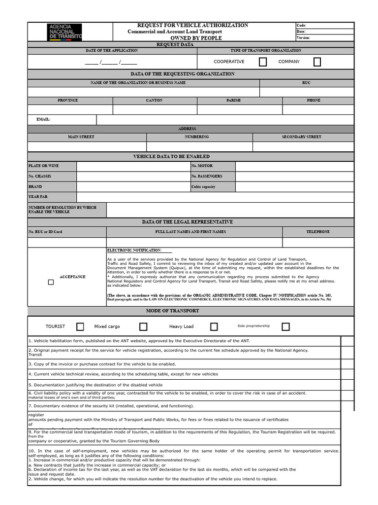 F.-Vehicle Authorization | PDF | Identity Document | Transport
