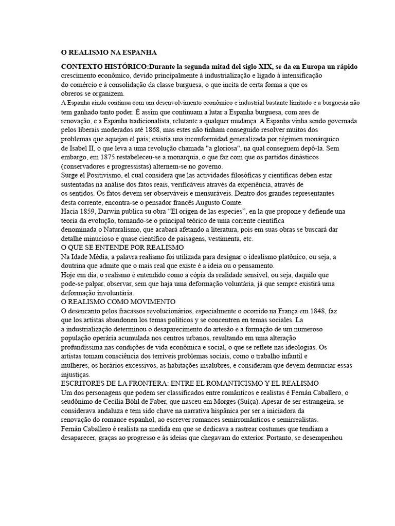 Realismo na Literatura Espanhola do Século XIX | PDF | Realismo (artes ...