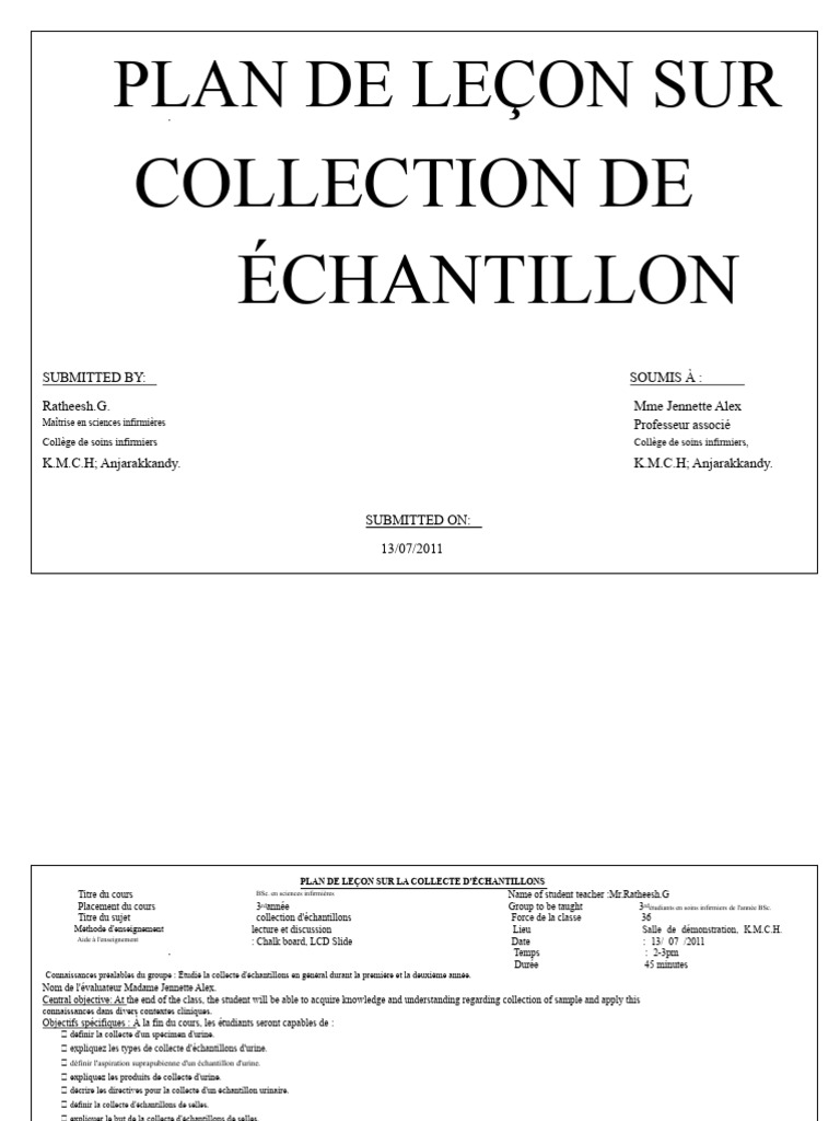 Plan de leçon sur la collecte d'échantillons | PDF | Matière fécale | Urine