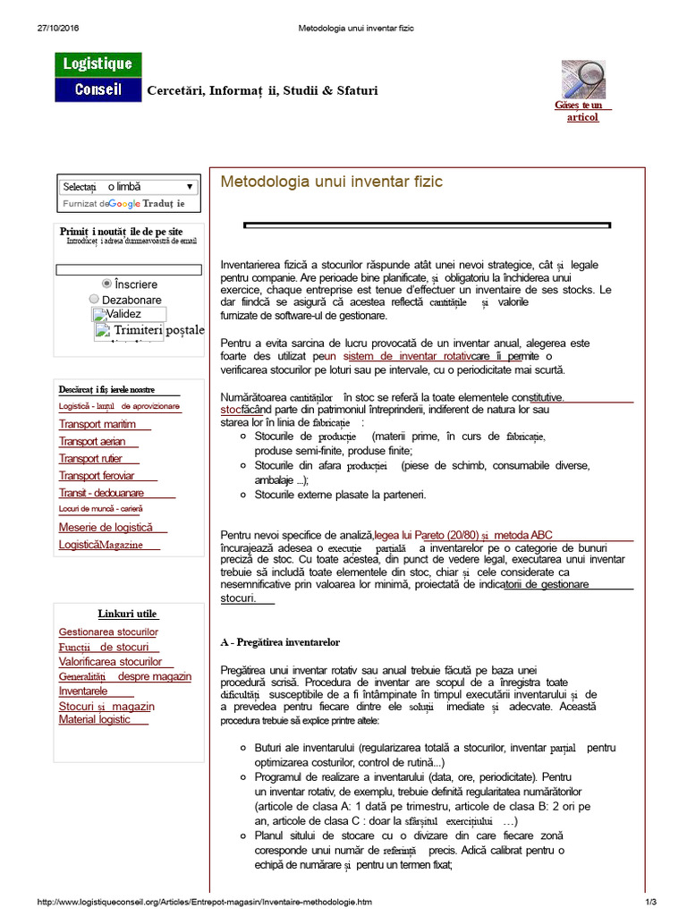Metodologia Unui Inventar Fizic | PDF