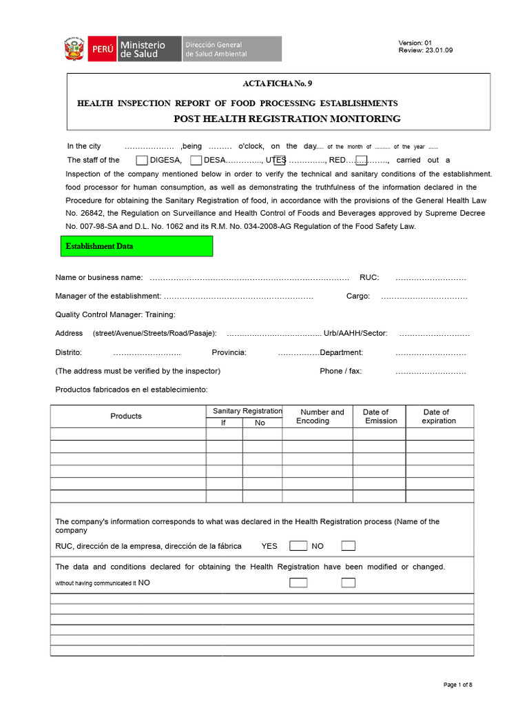 Health Hygienic Inspection Report To Enable Facilities | PDF | Public ...