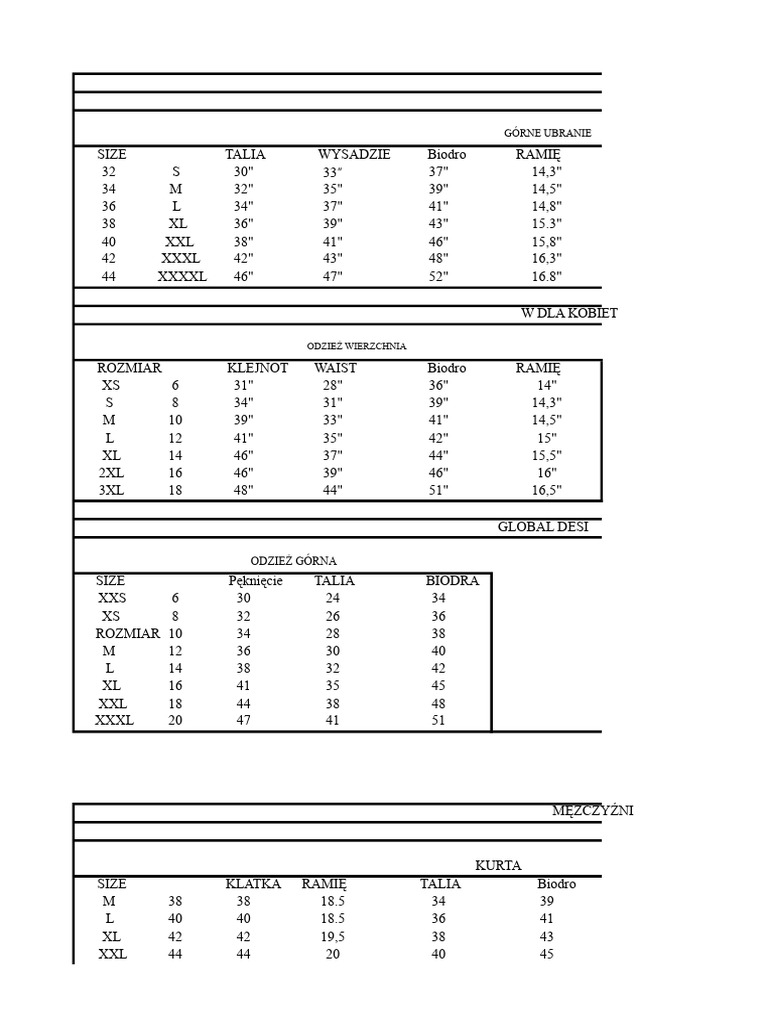 Tabela Rozmiarów | PDF