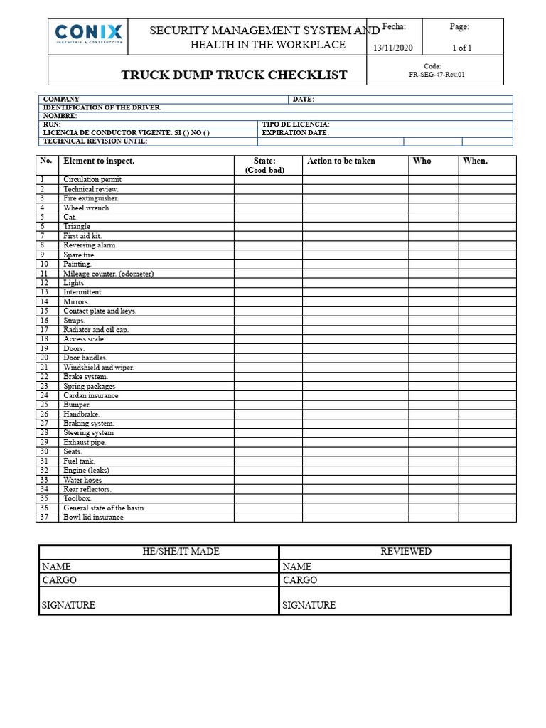 Truck Dump Checklist for Safety Compliance | PDF
