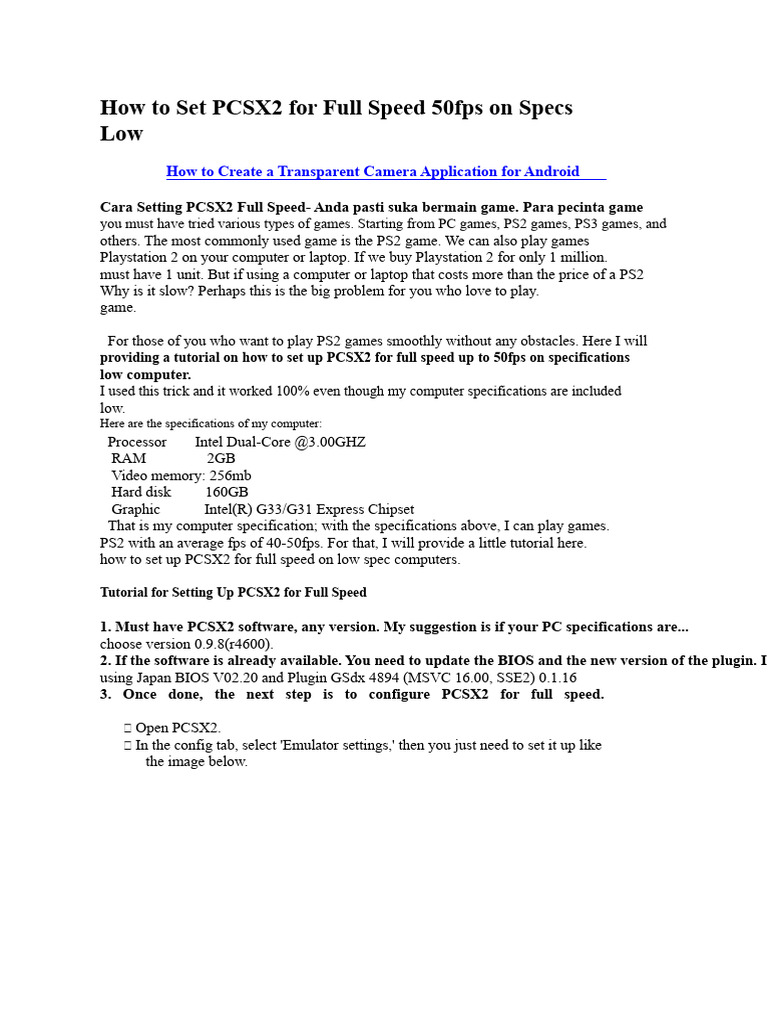 Optimize PCSX2 for Low Specs Gaming | PDF | Frame Rate | Computing ...