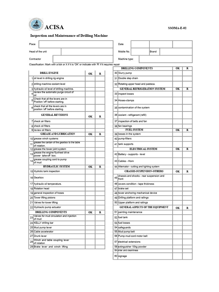 2-Drilling Machine Check List | PDF | Pump | Machines