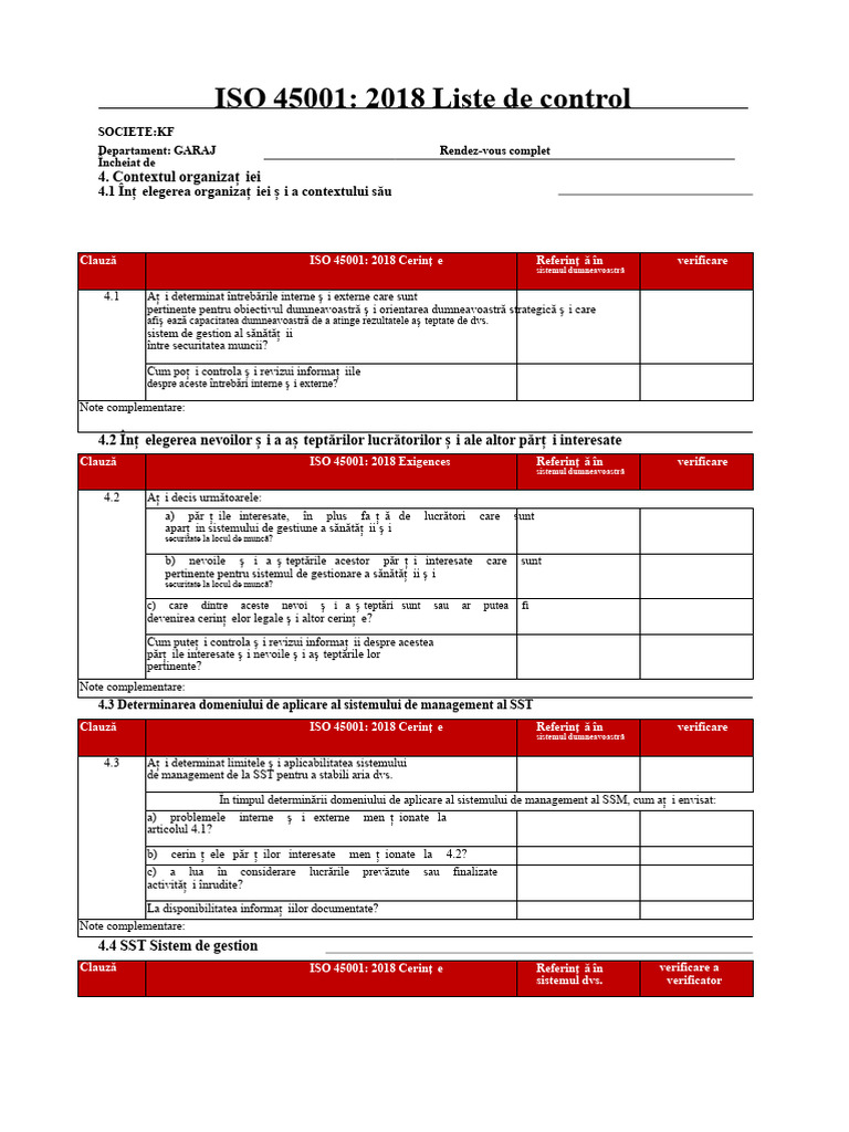 ISO 45001 Listă de Verificare - Converti | PDF
