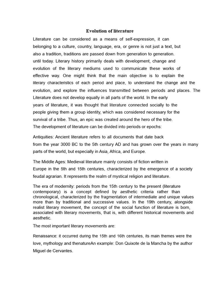 History and Evolution of Literature | PDF | Realism (Arts) | Classical ...