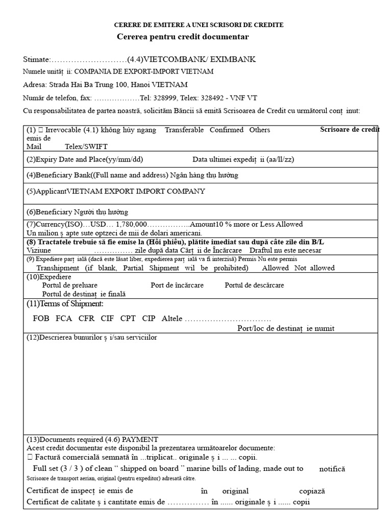 Model Cerere de Emitere A LC Word | PDF