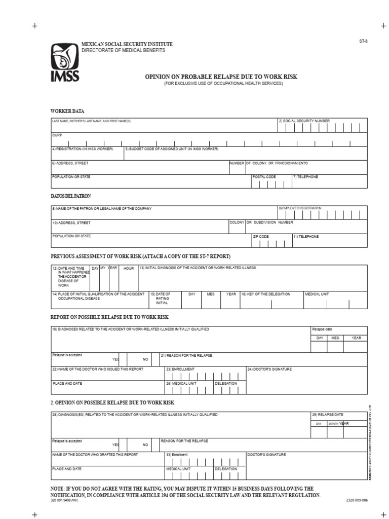 ST8 Format | PDF | Medical Diagnosis | Risk