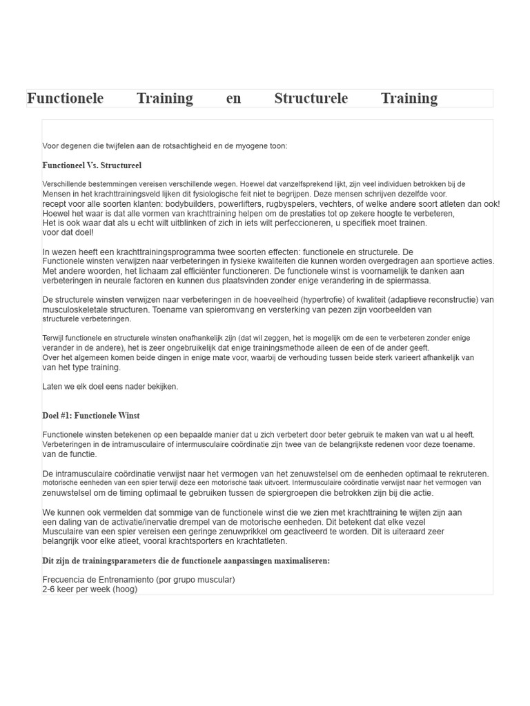 Functionele Training en Structurele Training | PDF