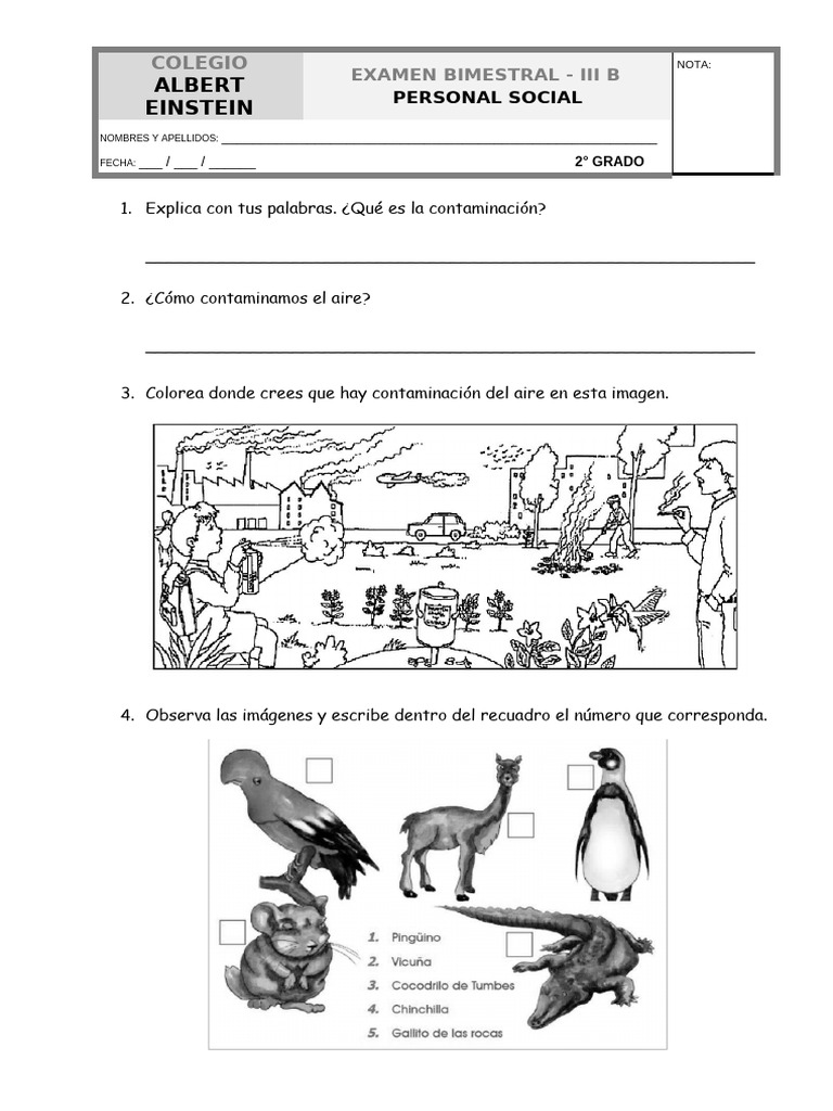 Examen Bimestral de Personal Social 2° Grado | PDF