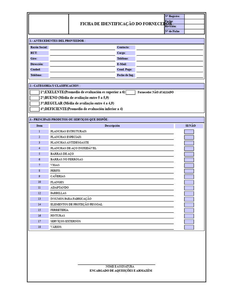 Ficha de Identificação do Fornecedor | PDF