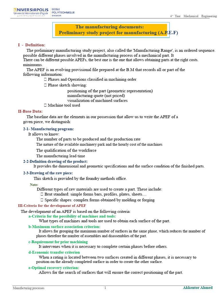 Preliminary Manufacturing Study (APEF) | PDF | Machining | Data