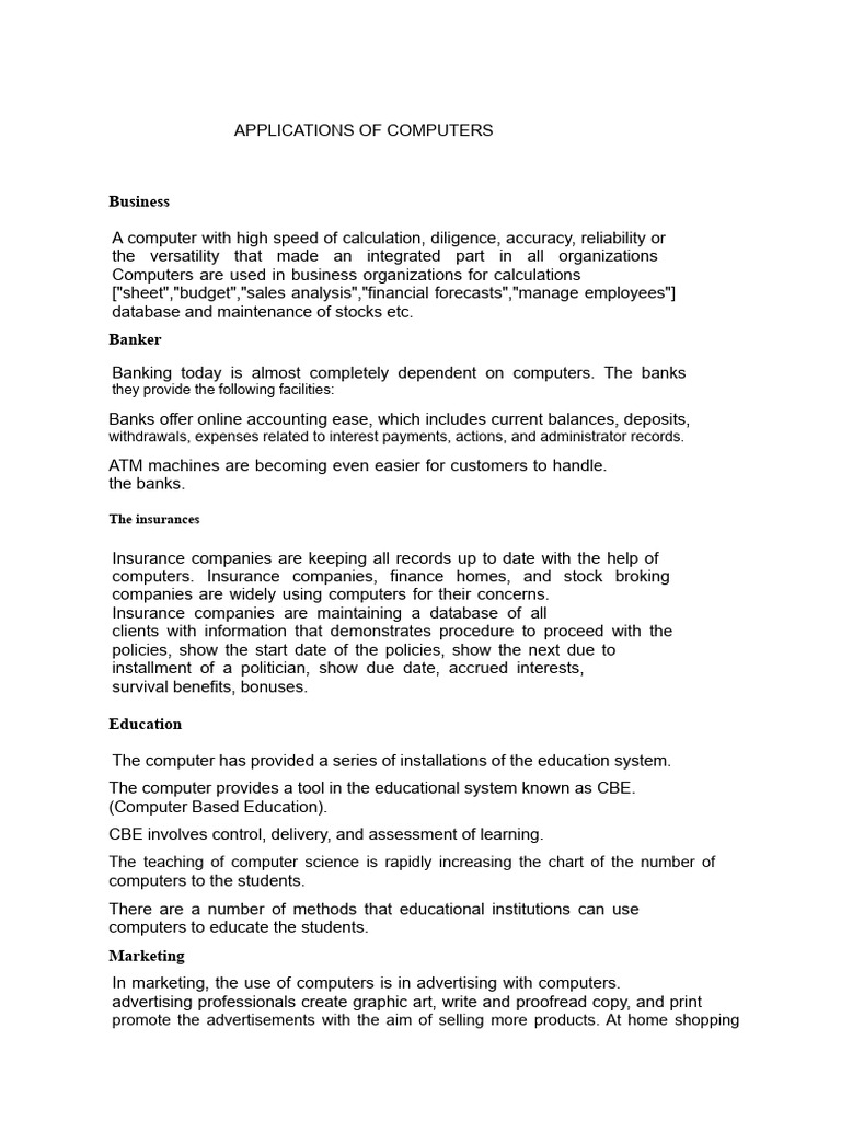Key Computer Applications Across Industries | PDF | Banks | Insurance