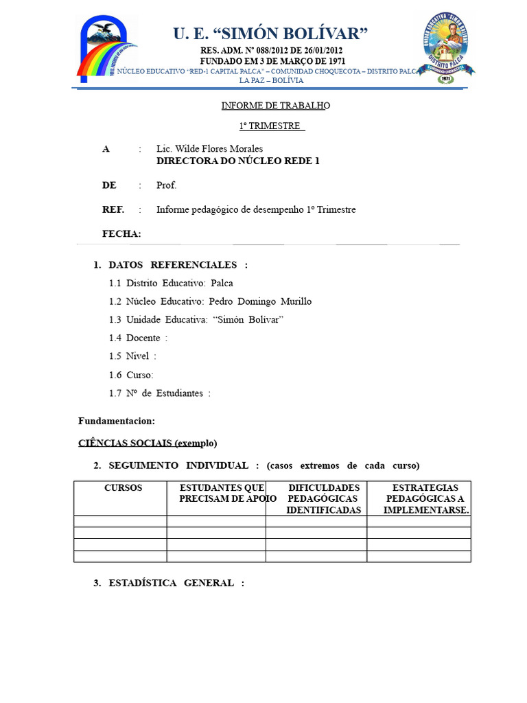 Informe Pedagógico 1º Trimestre 2023 | PDF | Pedagogia | Aprendizado