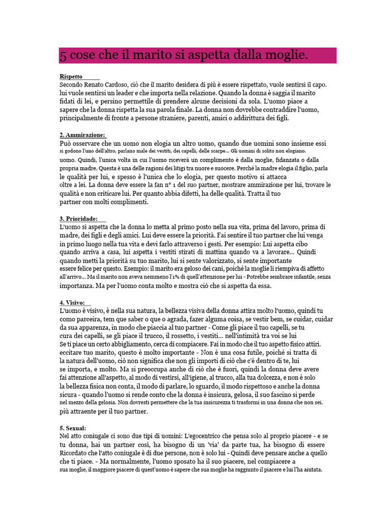 5 Cose Che Il Marito Aspetta Dalla Moglie | PDF