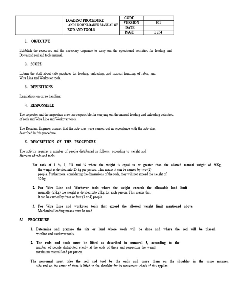 P-SI-019 Manual Loading and Unloading Procedure For Rods and Tools ...