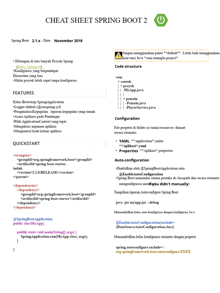 Cheat Sheet Spring Boot 2 Lengkap | PDF