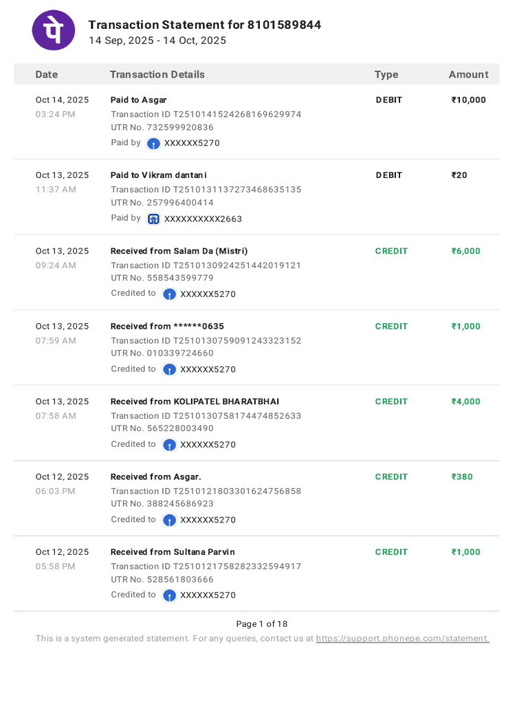 Transaction Statement: 8101589844 | PDF | Debit Card | Debits And Credits