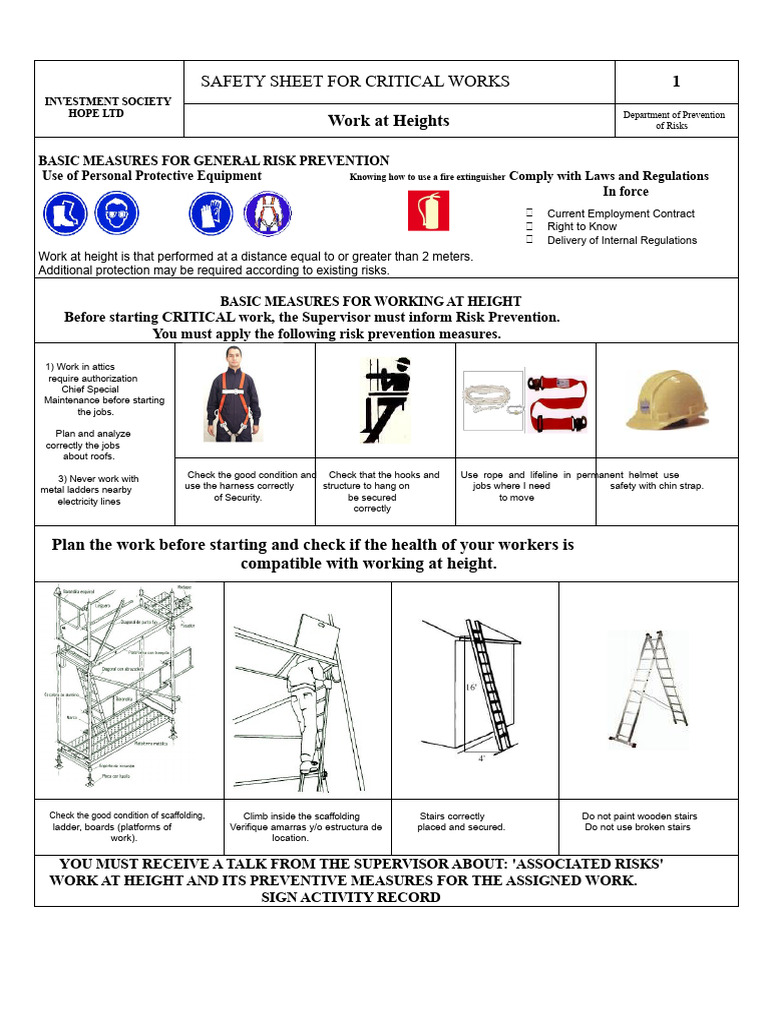 Sheet 1 Work at Height | PDF | Scaffolding