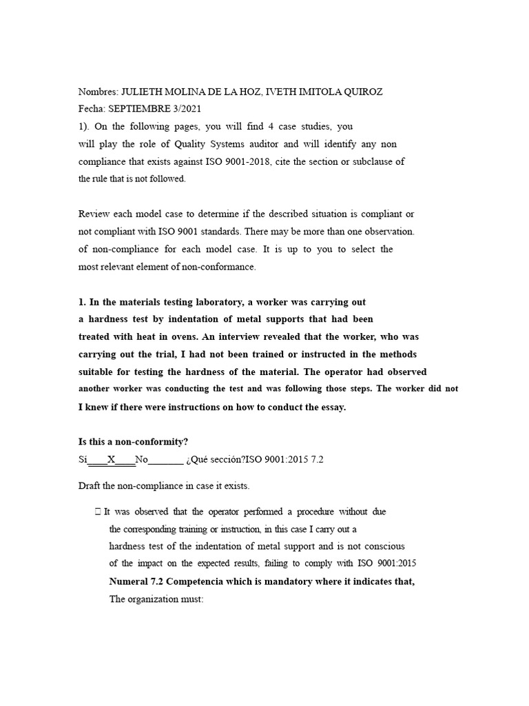 ISO 9001 Compliance Case Studies Analysis | PDF | Audit | Internal Audit