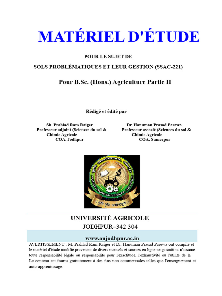 Gestion des sols problématiques en agriculture | PDF | Sol (pédologie ...