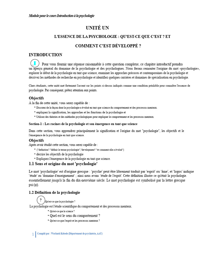 Introduction à la psychologie et ses bases | PDF | Psychologie ...
