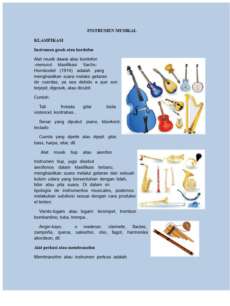 Klasifikasi Instrumen Musik Berdasarkan Tipe | PDF