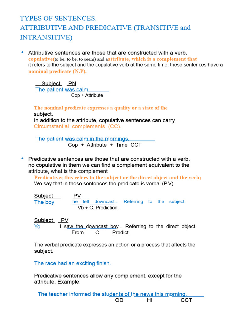 Types of Sentences: Attributive vs. Predicative | PDF | Verb | Subject ...