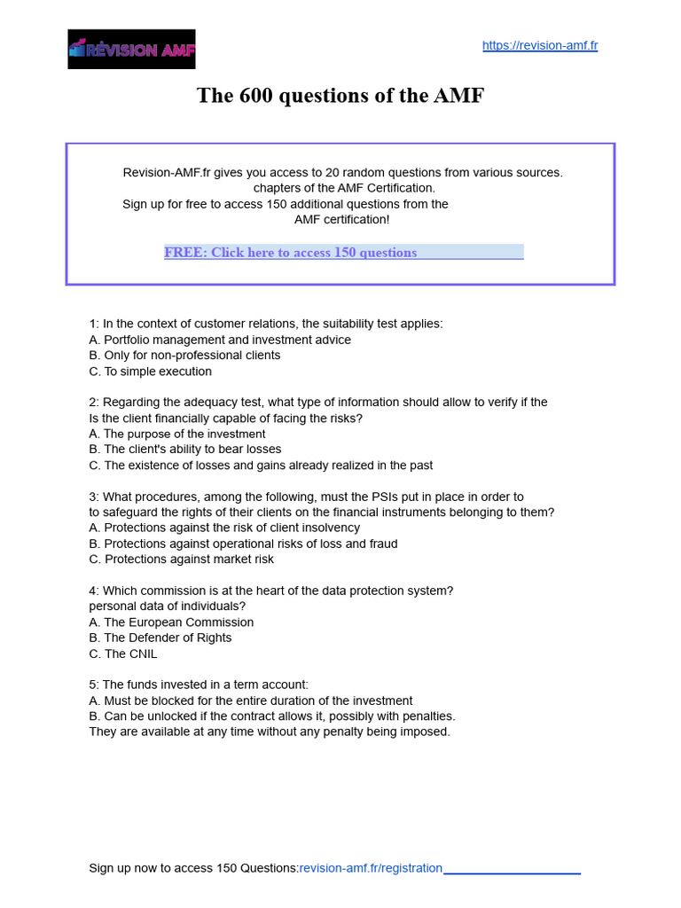 AMF Certification: 600 Questions Guide | PDF | Investment Fund | Bonds ...